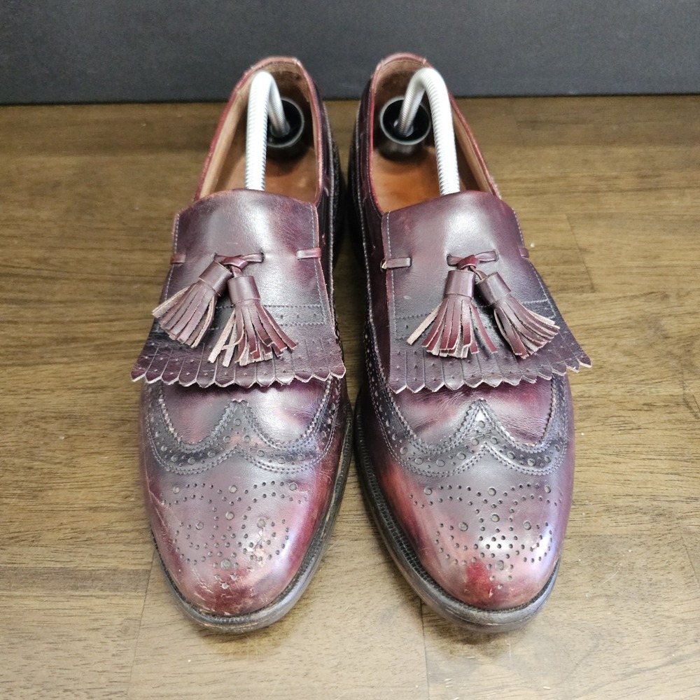 VTG Allen Edmonds Loafers Men 10C Burgundy Leather Arlington Longwing Tassel